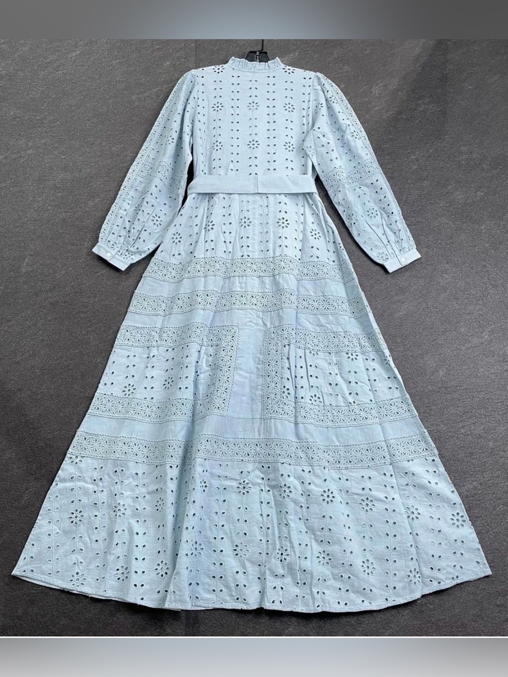 Sezane Romina Eyelet Embroidered Linen Blend Maxi Dress – Sky Blue - Picture 2 of 10